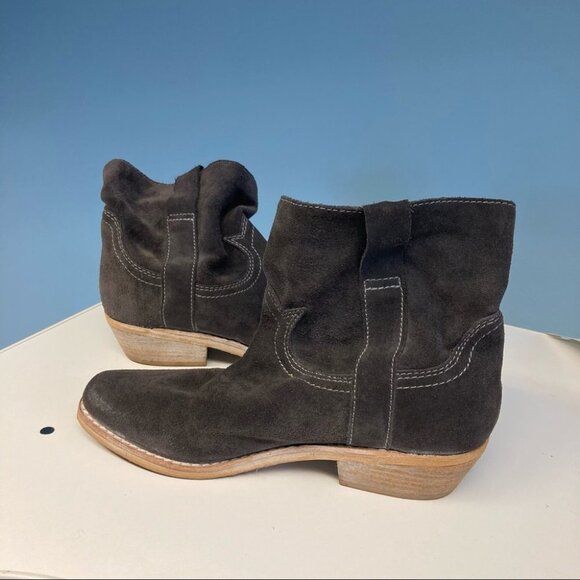 SAM EDELMAN Sz 8.5 Suede Western Style Stacked 1.5” Heel Booties - Picture 2 of 10